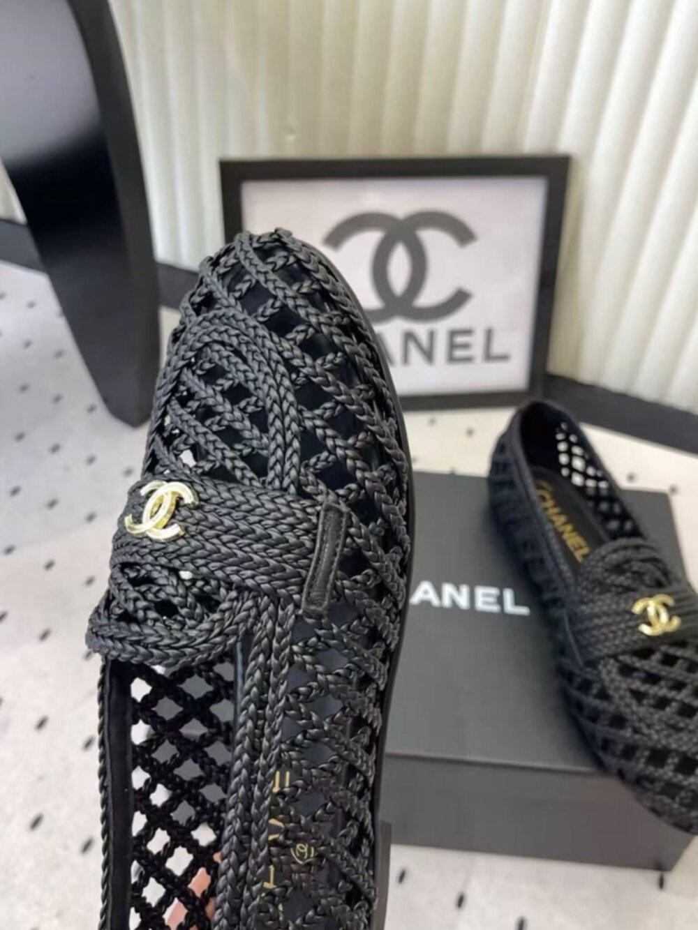 CHANEL Black Woven Interlocking CC Loafers - Picture 7 of 8